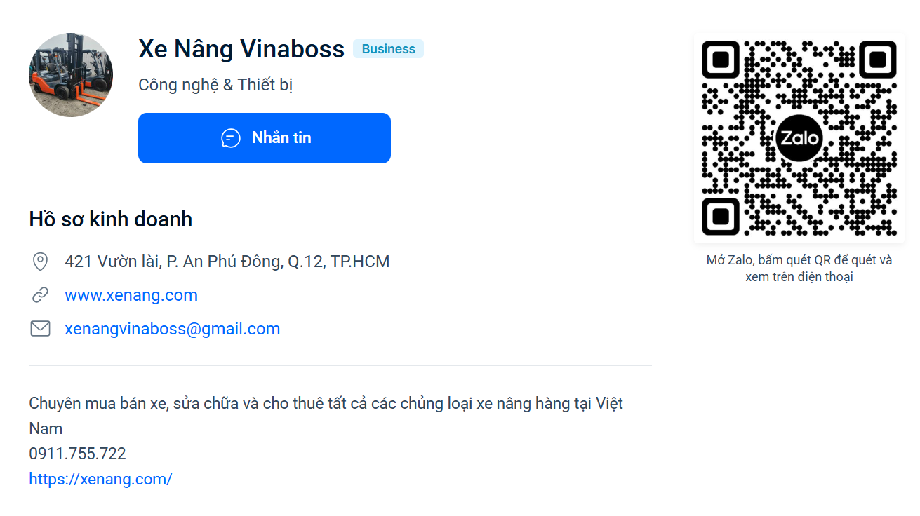Liên hệ Zalo với trung tâm Vinaboss để được tư vấn và hỗ trợ sửa xe nâng tại Vĩnh Cửu, Đồng Nai